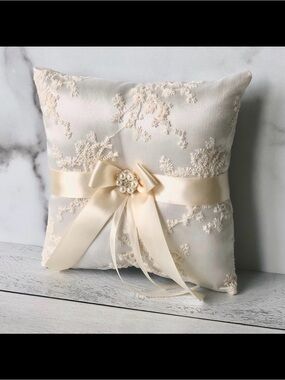 Ivory Lace Ring Bearer Pillow with Satin Bow (Set of 2)